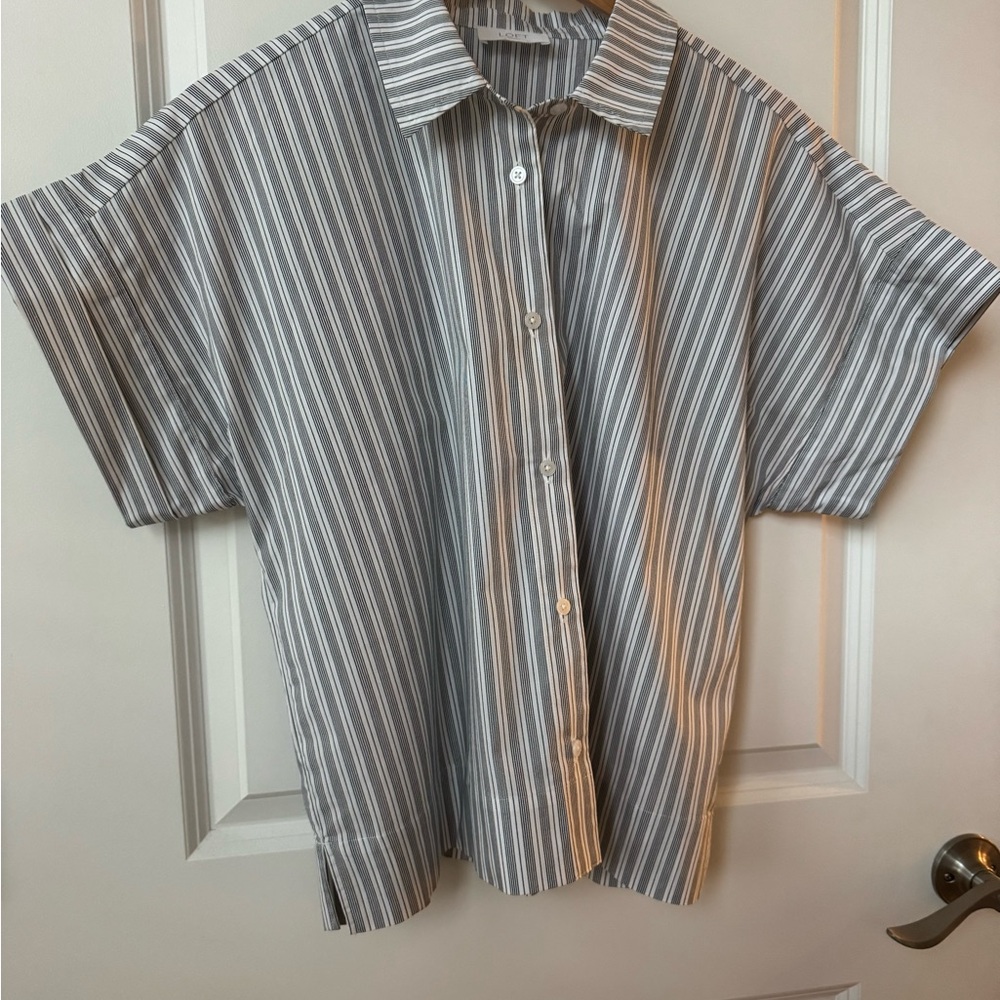LOFT Black and White Striped Blouse